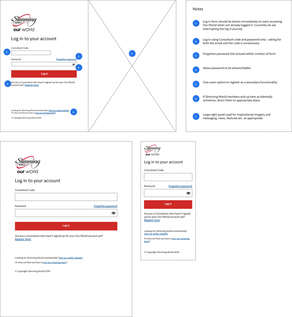 An image showing wireframes for the new log in screen