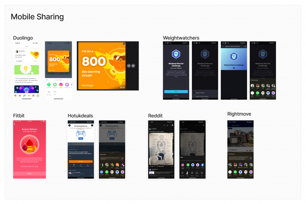 An image showing a selection of sharing features on mobile